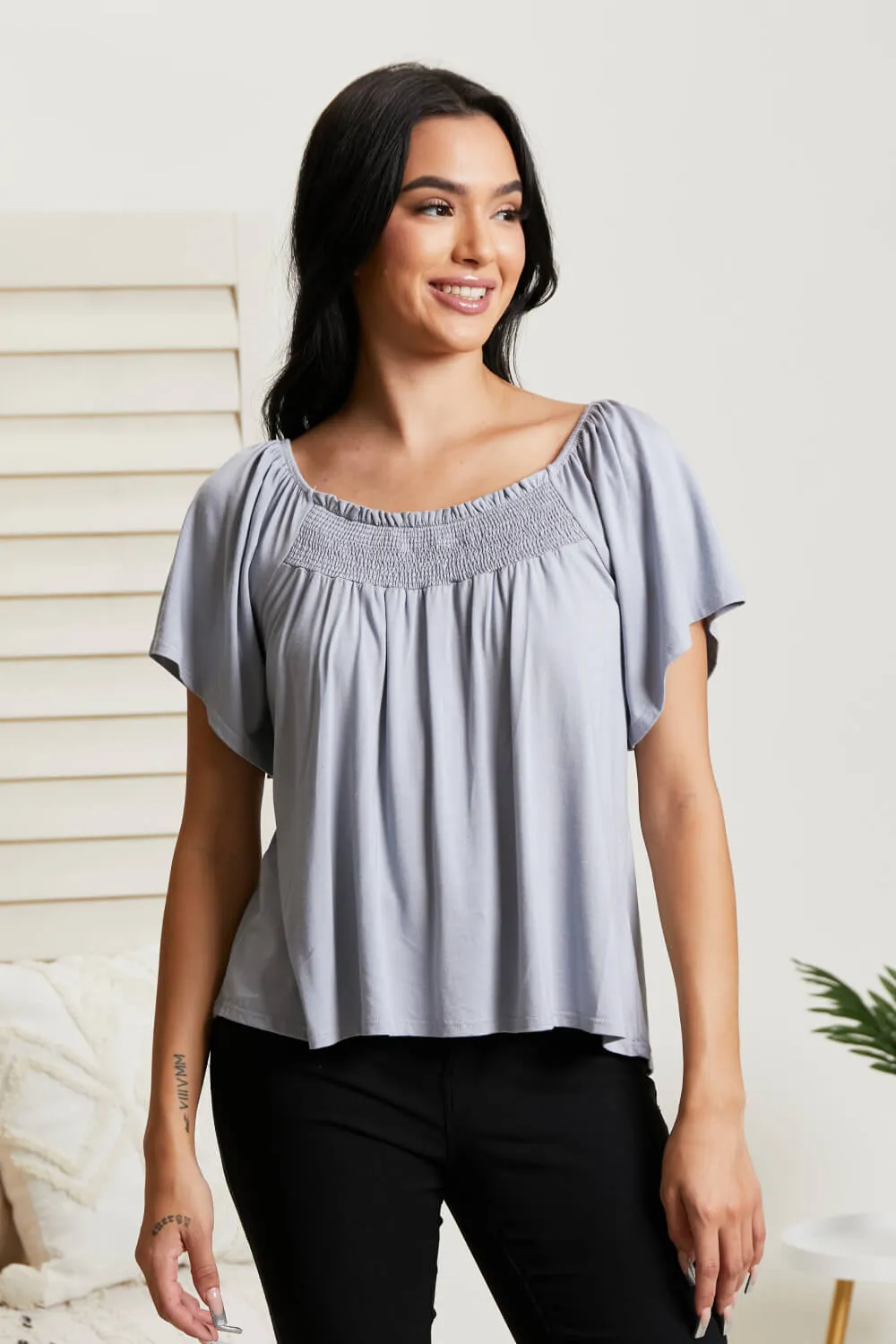 White Birch Fifth and Broadway Full Size Flutter Sleeve Top