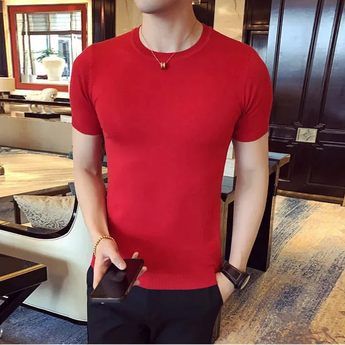 WIAOFELLAS  -  Summer New Men Solid Color T Shirt Mens Clothing Casual Slim Fit Knitted T Shirts Short Sleeve Tops Large Size 4XL