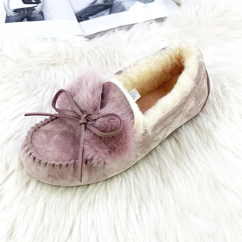 Women 100% Natural Fur Shoes Moccasins Loafers Soft Genuine Leather Leisure Flats Female Casual Footwear Size 34-44