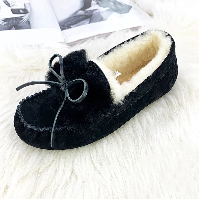 Women 100% Natural Fur Shoes Moccasins Loafers Soft Genuine Leather Leisure Flats Female Casual Footwear Size 34-44